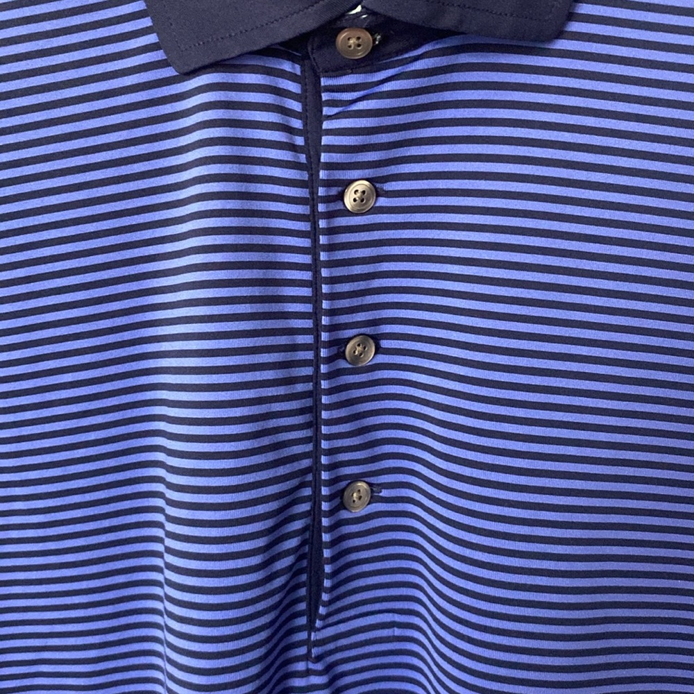 ⛳️ Greyson Men’s Navy Blue Stripped Golf Polo - L 🏌️♂️ - Picture 2 of 10